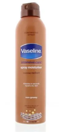 Vaseline Körperlotion Spray & Go Cacao Radiant 190 ml - Die Vaseline Körperlotion Spray & Go Cacao Radiant bietet eine schnelle und einfache Anwendung für weiche Haut. Sie zieht sofort ein, spendet Feuchtigkeit und hinterlässt einen angenehmen Duft – ideal für die tägliche Pflege.