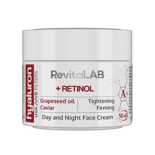 Hyaluron Anti-Ageing Creme 50ml mit Retinol und Kaviar - Tattoo-Farben, revitalisierende Creme für alle Hauttypen mit Anti-Aging-Effekten, ideal für reife Haut 50-65 Jahre.