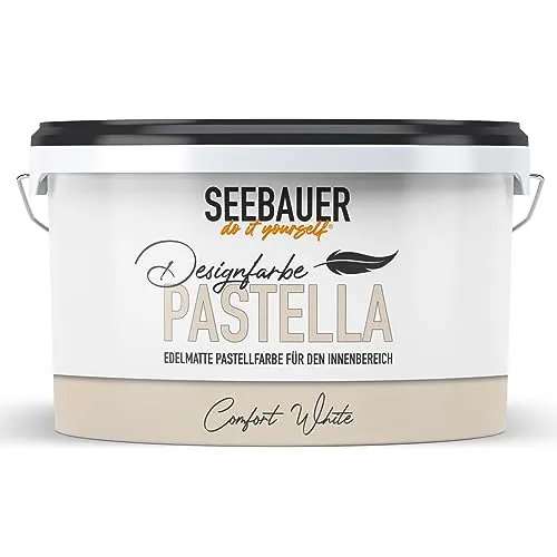SEEBAUER diy Pastellfarbe PASTELLA Beige 2,5L (Comfort White) Edelmatte Wandfarbe Beige - Innenfarbe sehr hohe Deckkraft - Matt, Abwaschbar und Tropffrei