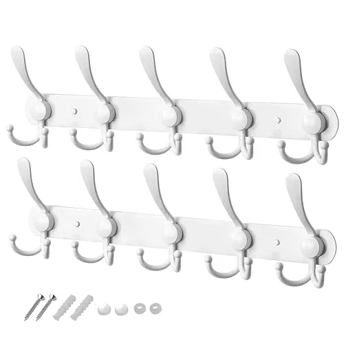 GlazieVault Kleiderhaken wand - Garderobenleiste Edelstahl (2 Stuck), Garderobenhaken Schwere, Garderobe Wandhaken, Wandgarderobe, Hakenleiste (Weißes Tricolor)