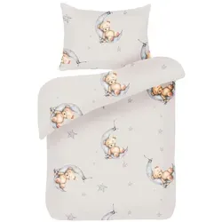 Kinder Bettwäsche 100x135/40x60cm 2-teilig Bärchen Beige – Baumwolle Renforce, mit Reißverschluss, atmungsaktiv, hautfreundlich, Babybettwäsc... - Beige/Grau