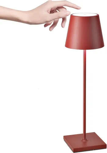 Zafferano Akku Tischleuchte Poldina Pro 380 mm Red - Elegante, kabellose LED-Tischleuchte für drinnen und draußen, dimmbar mit Touch-Bedienung und individueller Anpassungsmöglichkeit. Ideal für stimmungsvolle Beleuchtung auf dem Esstisch oder im Garten.