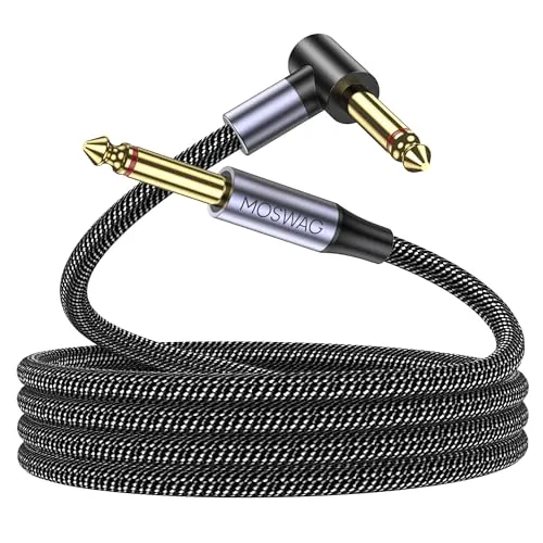 MOSWAG E Gitarren Kabel 3M, Elektrisches Instrumentenkabel, 90 Grad Bass AMP Cabel, 6,35mm TS Gitarrenverstärker Kabel Kompatibel Bassgitarre, Elektro, Bass, Verstärker
