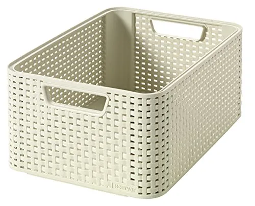 Curver Rattan Style M Korb mit Deckel - Moderner Korb mit Deckel aus hochwertigem Kunststoff, ideal für die Aufbewahrung und Organisation in jedem Raum.