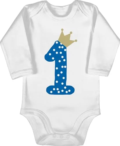 Baby Body langarm Mädchen Junge - 1. - Erster Geburtstag - 12/18 Monate - Weiß - geschenk für einjährigen jungen one year outfit 1 jahr 1ter babybody first birthday girl clothes geburtstags