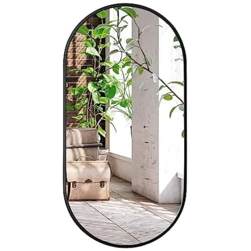 Home Collective Ovaler Spiegel 80 x 40 cm - Dekorative Wandspiegel im industriellen Loft-Stil, langlebiger Aluminiumrahmen, ideal für Badezimmer, Flur und Wohnzimmer.