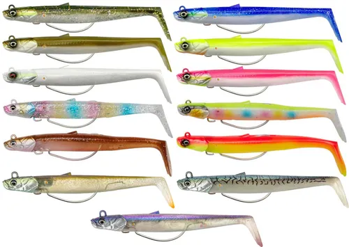 Savage Gear Sandeel V2 weedless - 2 Gummifische + 1 Jigkopf, Größe / Gewicht / Farbe:11.5cm / 22g / Khaki
