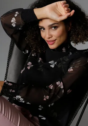 Schlupfbluse ANISTON SELECTED für Damen, Gr. 40, Schwarz - Feminin und lässig geschnittene Bluse aus leicht transparentem Chiffon mit Smokbündchen. Ein Bestseller für stilvolle Auftritte, perfekt für jeden Anlass.