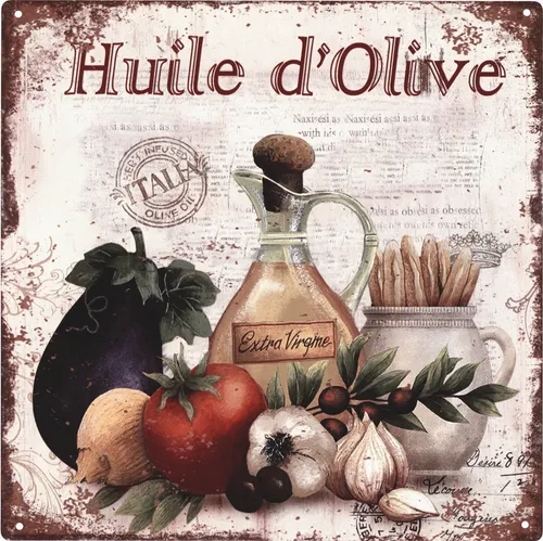 Blechschild 30 x 30 cm Huile d Olive Extra Ölivenöl Vintage-Design Metall Schild