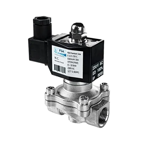 FSA Magnetventil Edelstahl 304 1/2" 230V AC 0-10 bar Viton stromlos geschlossen