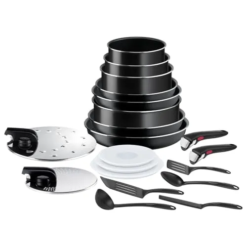 Tefal Ingenio Easy On 20-teiliges Topf- und Pfannenset - Platzsparendes und stapelbares Kochgeschirr mit abnehmbarem Griff, ideal für alle Herdarten (außer Induktion) und mühelose Reinigung dank der langlebigen Antihaftversiegelung.