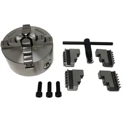 Vierbackenfutter 100 mm - Zentral verstellbare Backen - Backzutaten: Hochwertiges Vierbackenfutter mit 100 mm Durchmesser, ideal für präzises Arbeiten an der Drehbank. Inkl. Innen- und Außenbacken sowie Zubehör.