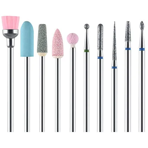 URAQT 10 Stück Elektrische Nagelfräser Bits Set, Professioneller Nagelhaut Schleifkopf Set Bit Nagelfräser Aufsätze Set für Elektrisch Nagelfeile Maniküre Pediküre Nagelpflege