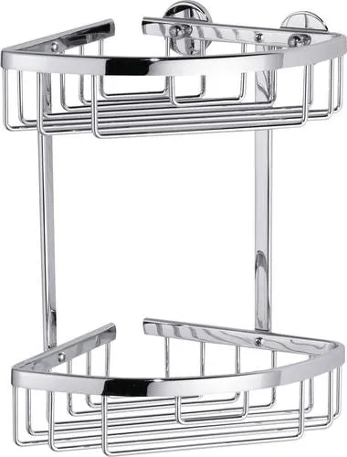 tesa Aluxx Corner Shelf Self-Adhesive - Badezimmerzubehör, selbstklebende Duschablage mit zwei Etagen, platzsparend und einfach ohne Bohren zu montieren.