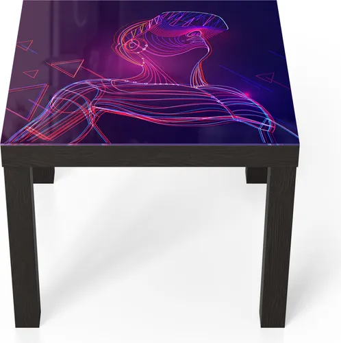 DEQORI Couchtisch 55x55 cm Schwarz 'Mann mit VR-Brille' Glas Beistelltisch