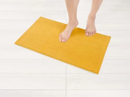 Hammetex 100% Baumwolle rutschfeste Badematte, 43x61 cm Badvorleger für Badezimmer WC, Saugfähig Schnelltrocknend Waschbar Bad Fußmatten, Mustard (Gelb)