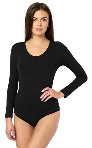 Merry Style Damen Langarm Body BD900 - Schwarz, S - Damen Body mit langen Ärmeln und Rundhalsausschnitt, aus elastischer, weicher Baumwolle. Ideal für Röcke und Hosen, in der EU hergestellt.