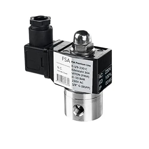FSA Magnetventil Edelstahl 304 1/8" 230V AC 0-10 bar Viton stromlos geschlossen