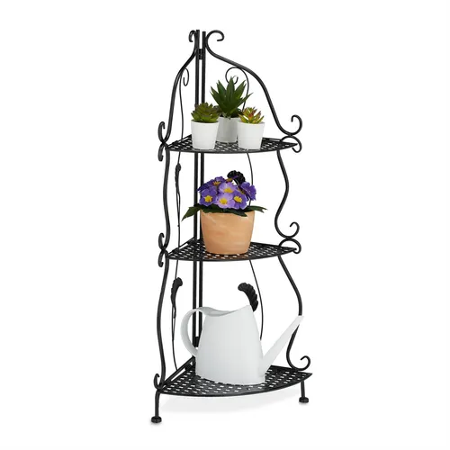 Eckregal Pflanzenregal Klappregal Vintage mit 3 Ablagen - Regale & Aufbewahrung: Faltbares Blumenetagere aus robustem Stahl, perfekt für Pflanzen und Deko, mit einer maximalen Gewichtskapazität von 15 kg.