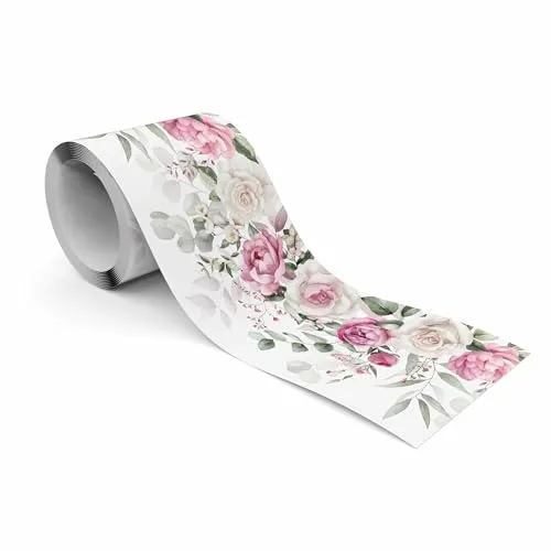 Muralo Selbstklebende Bordüre - Aquarellrosen - Bordüren für kreative Dekoration, ideal für Wände, Möbel und Decken. Einfach anzubringen dank selbstklebender Rückseite und umweltfreundlich hergestellt.