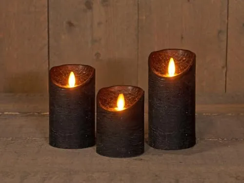 Coen Bakker 3er Set LED Echtwachskerzen in Schwarz - Romantisches Lichtambiente mit diesen 3 handlichen LED Kerzen (10 cm, 12,5 cm, 15 cm). Sicher und rußfrei durch Timerfunktion und bewegliche Flamme – ideal für stimmungsvolle Abende in jedem Zuhause.