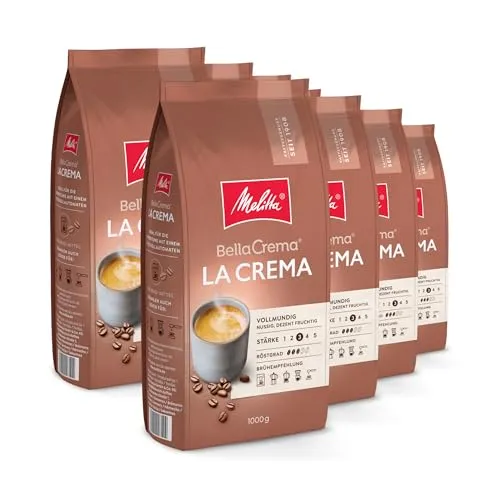 Melitta BellaCrema La Crema Kaffeebohnen - Für Vollautomaten im Set - Kaffee, ideal für Vollautomaten mit ausgewogenem Aroma und feiner Crema. Perfekt geröstet für vollmundigen Genuss und über 800 Aromen, vakuumverpackt für langanhaltende Frische.