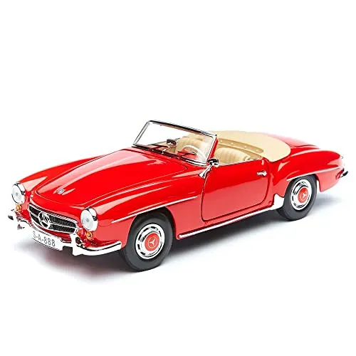 Maisto Mercedes 190SL 55 - Modellauto 1:18, bewegliche Türen und Motorhaube, detailgetreu mit Federung und lenkbarer Lenkung, 24 cm, rot