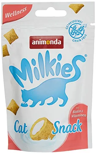 animonda Milkies Katzensnack mit Milch - Knusperkissen Selection Mixpack (6 x 30g), getreidefreie Katzenleckerli Milch Katzensnacks für Erwachsene Katzen