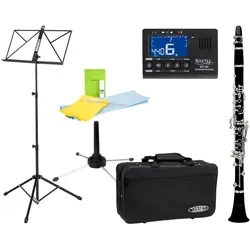 Classic Cantabile CLK-10 Bb Klarinette Set - Bb-Klarinette mit Böhm-Griffweise, Holzoptik und versilberter Mechanik. Inkl. Koffer und umfangreichem Sparset mit Zubehör für den perfekten Start.