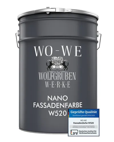 WO-WE Fassadenfarbe Nano - Außenfarbe für Hausfassaden - Lacke mit hoher Deckkraft und Wasserdampfdurchlässigkeit, ideal für langlebigen Schutz und einfache Anwendung auf verschiedenen Untergründen.