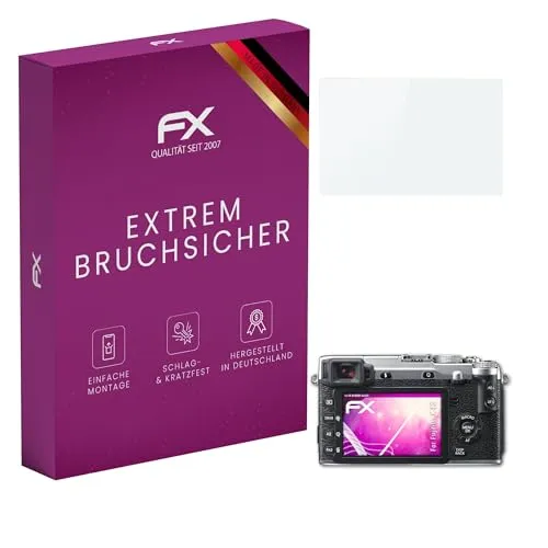 atFoliX Glasfolie kompatibel mit Fujifilm X-E2 Displayfolie, 9H Hybrid-Glass FX Schutzpanzer Folie