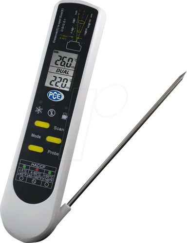 PCE Instruments PCE-IR 100 Infrarot-Thermometer - Temperatur- / Feuchtemessgeräte - HACCP-konformes Thermometer zur berührungslosen Temperaturmessung von Lebensmitteln mit ausklappbarem Einstechfühler für präzise Kerntemperaturmessung und farbigen LED-Signalen für sichere Temperaturbereiche.