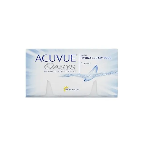 ACUVUE OASYS 2-Wochen-Kontaktlinsen – Tag und Nacht mit UV-Schutz - 2-Wochenlinsen mit Austrocknungsschutz und extrem hohem Tragekomfort für anspruchsvolle Umgebungen. Ideal für digitale Geräte, Pendeln und Reisen. Lieferumfang: 6 Linsen.