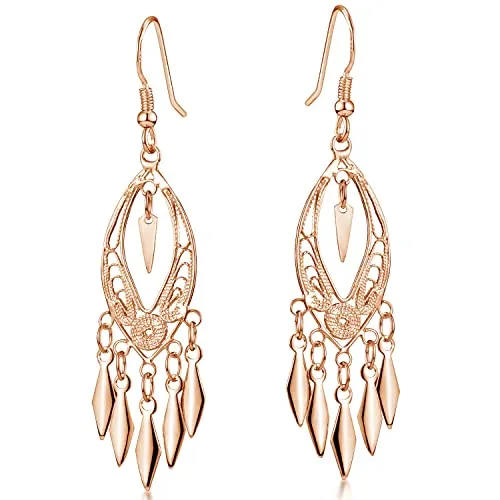 Materia Damen Ohrringe Rosegold - Elegante hängende Ohrhänger aus 925 Sterling Silber - Ohrringe für Damen im orientalischen Stil, aus vergoldetem 925 Sterling Silber, ideal als Geschenk. Mit Anlaufschutz und hochwertiger Schmuck-Schachtel.