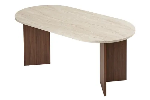 Moderner Esstisch 180 x 90 x 75 cm aus Melamin in Travertin & Walnuss - Dieser stilvolle Esstisch aus 100% melaminbeschichteter Spanplatte vereint Eleganz und Langlebigkeit. Mit 180 cm Breite ist er ideal für gesellige Runden und passt perfekt in moderne Wohnräume.