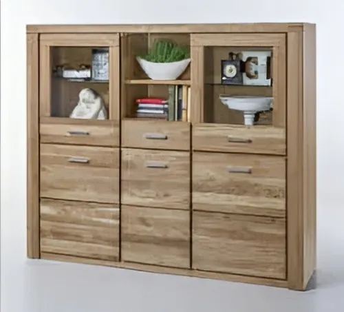 Highboard Tabea Wildeiche teilmassiv 159x140cm - Elegantes Highboard aus teilmassiver Wildeiche, ideal für stilvolle Aufbewahrung. Mit 3 Schubladen und ansprechendem Design, perfekt für jedes Wohnambiente.