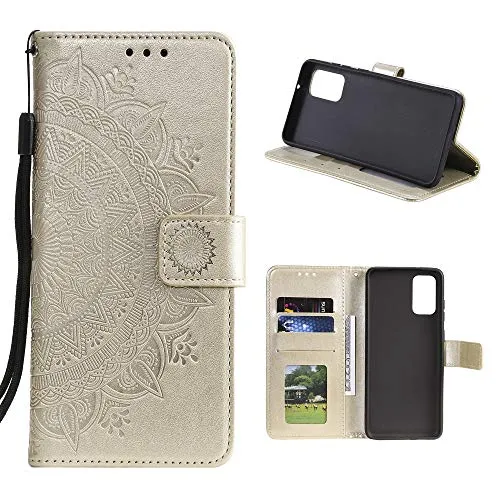 CoverKingz Handy Case kompatibel mit Samsung Galaxy M31s - Handy Cover mit Kartenfach Phonecase - Smartphone Hülle klappbar Motiv Mandala Gold
