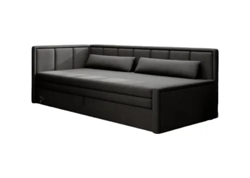 Luxusbetten24 Designer Sofa Fellano mit Schlaffunktion und Stauraum | Bezug: Samt | Farbe: Schwarz/Anthrazit | Stellvariante: Links