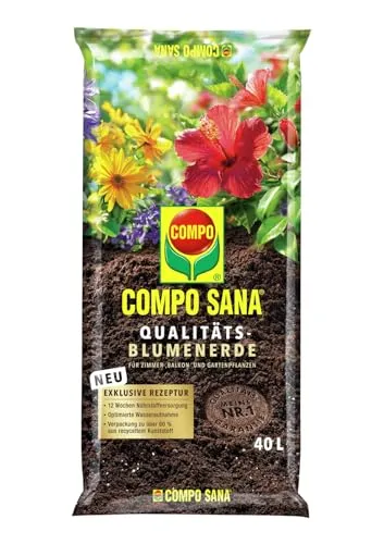 COMPO SANA® Qualitäts-Blumenerde mit 12 Wochen Dünger für alle Zimmer-, Balkon- und Gartenpflanzen 40 L
