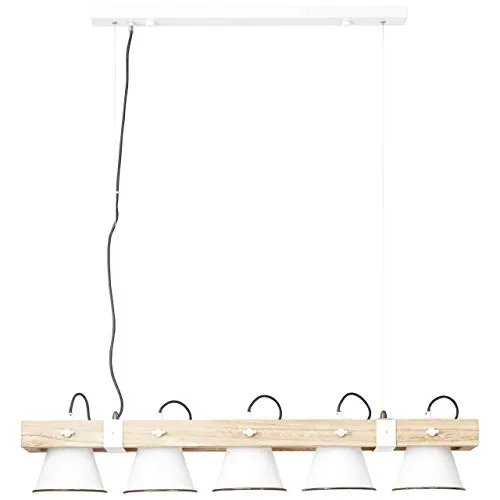 BRILLIANT Plow Pendelleuchte 5-flg in Weiß/Holz - Moderne Pendelleuchte aus nachhaltigem Holz mit schwenkbaren Köpfen für flexible Ausleuchtung, ideal für jeden Raum. Verwende dimmbare LED-Leuchtmittel für eine individuelle Lichtatmosphäre.