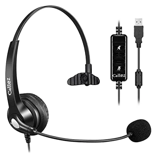 USB Headset PC mit Mikrofon Noise Cancelling & Lautstärkeregler, PC Kopfhörer für Laptop Skype UC Lync SoftPhone Call Center Office Business, Kristallklar Chat, Super Leicht, Ultra Komfort