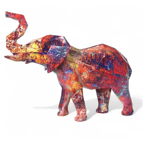 Dekofigur Elefant 38cm - Modern Pop Art & Graffiti Design - Figuren, Skulpturen & Statuen - Auffällige geometrische Elefanten-Skulptur aus Harz in bunten Farben, ideal für moderne Wohnräume.