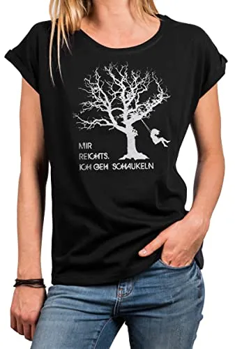 MAKAYA Lustige Damen Tunka mit Aufdruck - Ich GEH Schaukeln Print Shirt Frauen Sommer Top Große Größen Oversize Schwarz XXXXXL