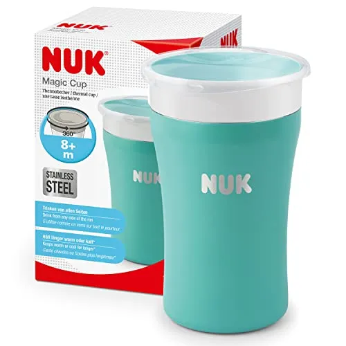 NUK Magic Cup Trinklernbecher aus Edelstahl - Zubehör für Babyernährung mit einzigartigem 360°-Trinkrand für müheloses Trinken von jeder Seite. Auslaufsicher und ideal für unterwegs dank doppelwandiger Edelstahl-Isolierung.