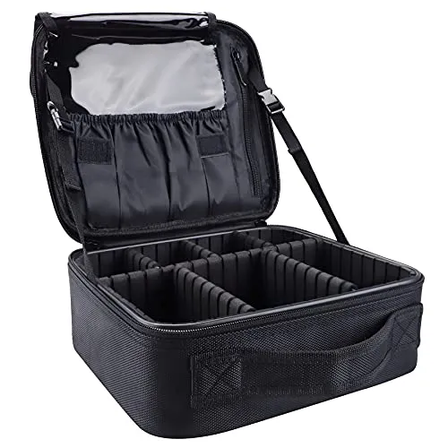 GZCZ Kosmetiktasche Kosmetikkoffer,Große Kapazität Professionelle Künstler Schminkkoffer,Make Up Organizer Tasche wasserdichte,Portable mit Verstellbaren Trennwänden Teiler fur Frauen, 10.4" Black A