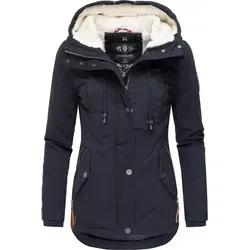 MARIKOO Damen Winterjacke "Bikoo", Gr. XS (34), blau - Funktionsjacke mit großer Kapuze, kuscheligem Teddyfutter und wasserabweisendem Obermaterial - ideal für kalte Wintertage!
