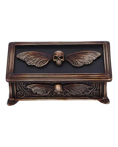 Horror-Shop Dekofigur "Death´s Head" Totenschädel mit Mottenflügel - Mystische Schmuckschatulle in Form eines Totenschädels mit Mottenflügel, gefertigt aus hochwertigem Kunststein. Ideal zur stilvollen Aufbewahrung deiner Schätze und ein einzigartiges Wohnaccessoire für Liebhaber des Dunklen.