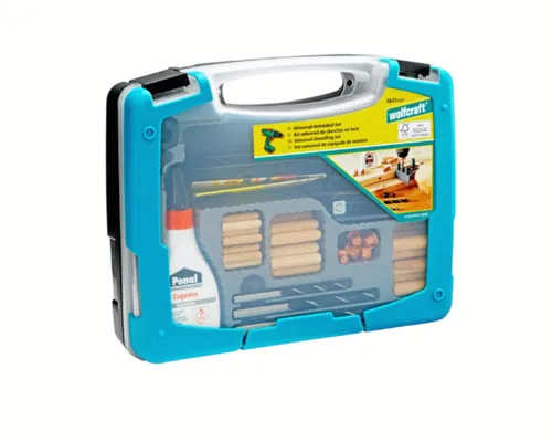 wolfcraft Universal-Holzdübel-Box 4645000 - Zubehör für Elektrowerkzeug - 79-teiliges Set für präzise Holzverbindungen mit Schnelldübler, ideal für Heimwerker und Möbelbau.