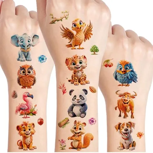 Tiere Glitzer Tattoo Set Kinder, 12 Blätter Tiere Temporäre Glitzer Tattoo Kinder, Temporäre Tattoos Set, Wasserdichte Kindertattoos, Geburtstags Geschenk Party Dekoration