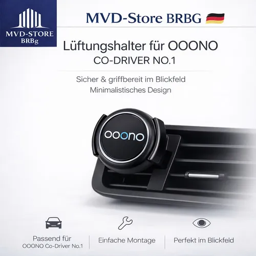 Ooono Halterung für OOONO Co-Driver No.1 - Praktische Lüftungs-Halterung - Praktische Handyhalterung für die Lüftung, ideal für den Einsatz im Auto. Mit Snap-in Adapter und Touch-Funktion, um Ihr Smartphone sicher zu fixieren.